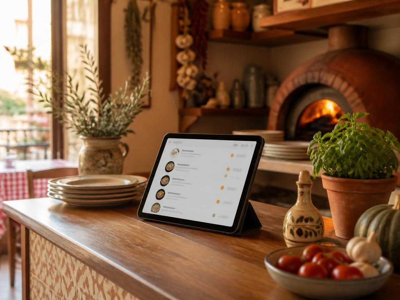 Tablet mit Bestellübersicht auf einer Restauranttheke